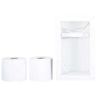 Imagem de Nicho Design Porta Papel Higiênico de Embutir, Porcelanato Polido - (Carrara Gioia) 15x27x11cm, Moderno, com Reservatório para 2 Rolos e Rolete