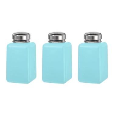 Imagem de Dispensador de álcool solvente 200 ml/192.8 g Blue Push Down Liquid Pump para limpador de acetona, removedor de esmalte de maquiagem, 3 peças