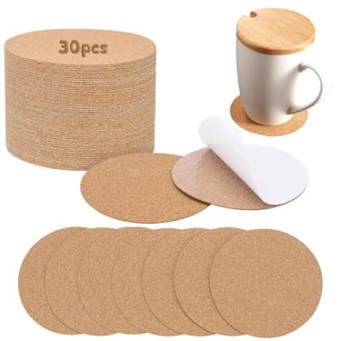 Imagem de 30 peças de porta-copos de cortiça, almofadas de cortiça autoadesivas redondas de 9,5 cm para artesanato faça você mesmo, proteção de móveis, tapetes de copos, suporte de cortiça natural para