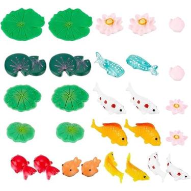 Imagem de 28 peças, 14 estilos, miniatura, resina, nenúfar, aquário, aquário, decoração de aquário, flores de lótus flutuantes artificiais realistas para terrários, jardim de fadas, piscina, pátio, lago