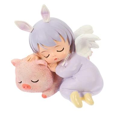 Imagem de Mini estátua de anjo porco mentiroso ornamento de resina kawaii decoração de bolo de anjo fofo estatueta de anjo para decoração de casa de aniversário, decoração de quarto, decoração de mesa estética