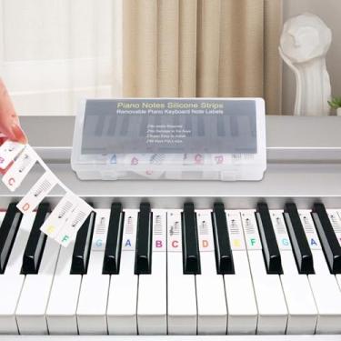 Imagem de Adesivos de teclado de piano, guia de notas coloridas de piano para iniciantes, removíveis, tamanho completo de 88 teclas, reutilizável