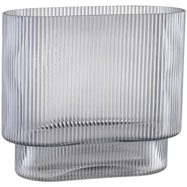 Imagem de YANWE1 Vaso de vidro canelado, vaso de vidro preto, vasos curtos canelados para flores, vasos modernos para sala de estar, sala de jantar, banheiro, mesa, prateleira, casamento, escritório, 18 cm