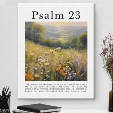 Imagem de Arte de parede em tela com versículo bíblico, cristão, o Senhor é meu pastor, impressão Salmo 23, pôster de escritura, ilustração, arte religiosa, emoldurada para decoração de parede de casa 20 x 25