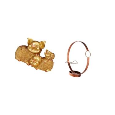 Imagem de Fenteer Estatueta de Porco de Resina Moderna E Escultura de Suporte de Garrafa de Vinho de Ferro para Estante de Entrada, Organizador de Peça Central, Exibiçã