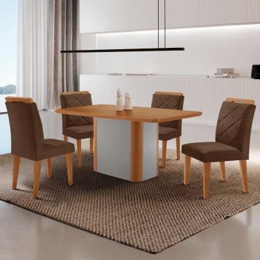 Imagem de Mesa De Jantar Isadora Mdf Com 4 Cadeiras Moderna Mobilia Veludo Marrom/naturalle Laminado