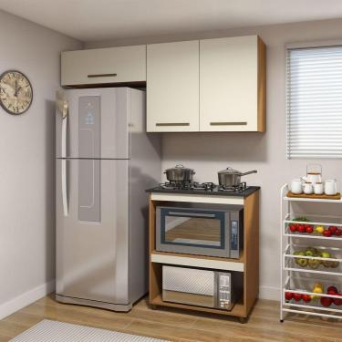 Imagem de Cozinha Completa Angra 3 Pts Para Fácil Acesso Kaiki Móveis Nature Com Off White