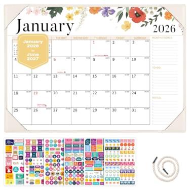 Imagem de Ospelelf Calendário de mesa 2026-2027 agenda mensal de parede almofada de couro com capa protetora 18 meses janeiro 2026 - junho de 2027 branco floral