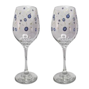 Imagem de Kit 2 Taças de Vidro Grande 490ml Vinho Água Olho Grego