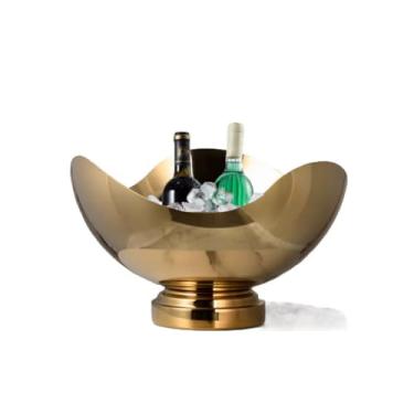 Imagem de Balde de gelo de aço inoxidável bicamada preservação do calor isolamento frio bonito KTV champanhe vinho tinto cerveja gelo bloco de gelo balde comercial (dourado, triângulo)