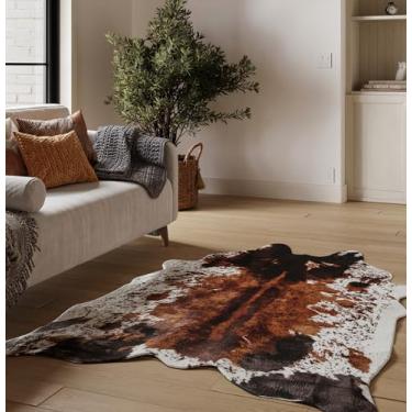 Imagem de NativeSkins Tapete de couro sintético – marrom original (grande) | 1,78 m x 1,78 m | Suporte de camada tripla | Pilha ultramacia | Corte manual, camurça sintética antiderrapante | Tapete ocidental |