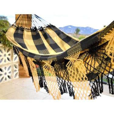 Imagem de Rede de Dormir, Rede de Descanso Dormir Bucho de Boi Toda Reforçada Até 350kg Estampada(MARROM COM PRETO)