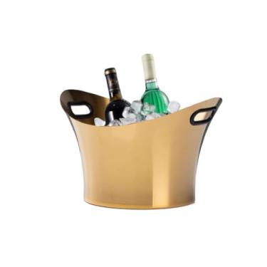 Imagem de Balde de gelo de aço inoxidável bicamada preservação do calor isolamento frio bonito KTV champanhe vinho tinto cerveja gelo bloco de gelo balde comercial (dourado, forma Yuanbao)