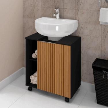 Imagem de Gabinete Para Banheiro Madeira 55cm Pequin Preto Tipo Ripado - Bechara