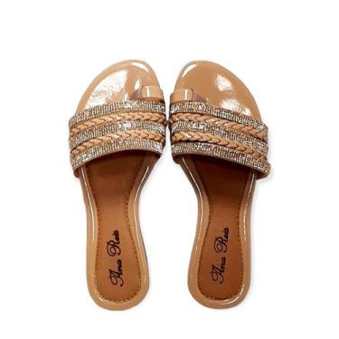 Imagem de Rasteirinha feminina tiras com strass sandália - ana reis, Nude, 41