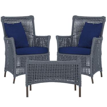 Imagem de 2 Poltronas E 1 Mesa Igapó Alumínio Marrom Corda Náutica E10 Prata