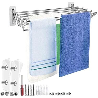 Imagem de EESCZVGBDX Suporte de parede para secar roupas, arejador, toalha, 7 polos, retrátil, dobrável, grande capacidade, economia de espaço, varal de banheiro, secador, 60 cm/23,6 pol