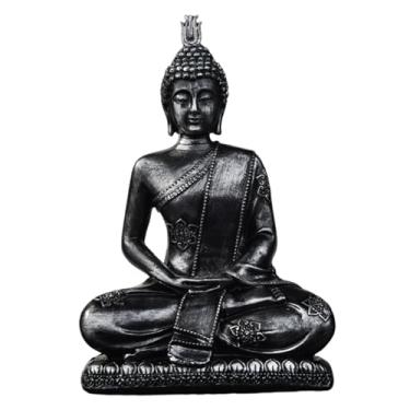 Imagem de Fxzqgnh Estátua de Buda Sentado, Decoração de Mesa, Item de Colecionador, Escultura de Buda, Figura de Resina para Mesa, Escritório, Preto, Tamanho real