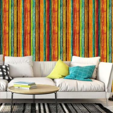 Imagem de Papel De Parede Madeira Colorida Autocolante Lavável Sala - LRP