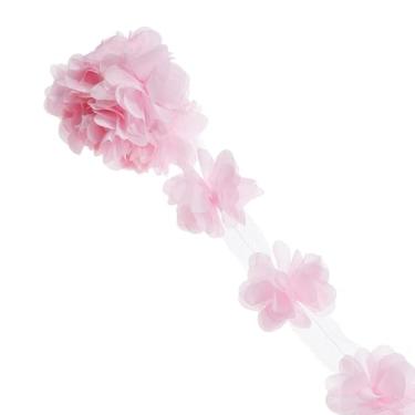 Imagem de letsinstyle Acabamento de renda de flor de chiffon 3D de 5 metros, 5 cm de flores 3D com borda de renda para buquês de noiva, fita decorativa para fantasia de vestido de casamento com costura DIY