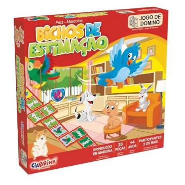 Imagem de Jogo de Dominó Bichos de Estimação 28 Peças em Madeira, Para +4 Anos, Embalagem Cartonada