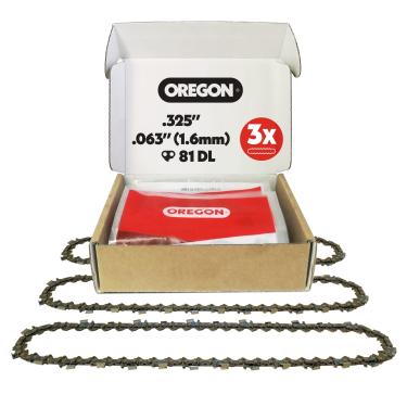 Imagem de Oregon Pacote com 3 correntes de motosserra V81 PowerCut para barra de 50 cm, 81 elos de acionamento, passo de 0,325 polegadas, calibre de 0,63 polegadas (22LPX081G), cinza