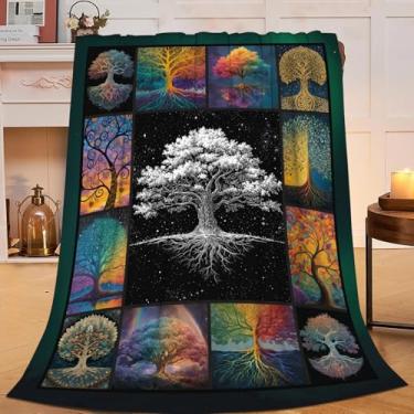 Imagem de Cobertor de árvore da vida para mulheres, cobertor de lã de árvore presentes para meninos e meninas, material de flanela macio aconchegante para cama sofá 127 x 101 cm