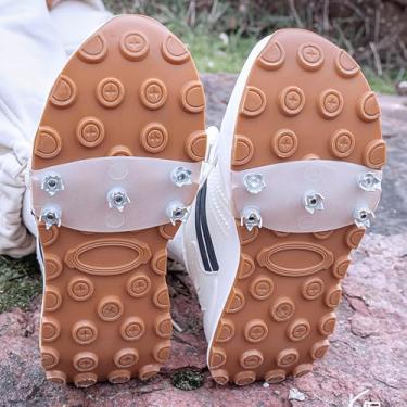 Imagem de Chuteiras de silicone para caminhada na neve antiderrapante 5 garras antiderrapantes para caminhar no gelo e na neve, transparente, pacote com 2