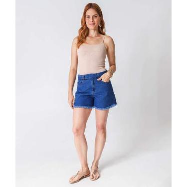 Imagem de Short Jeans Feminino Barra Desfiada Marisa Azul-33018, 46, Jeans azul