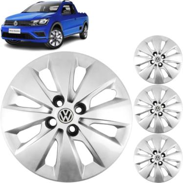 Imagem de Jogo 4 Calotas Aro 15 Vw Voyage Saveiro G6 G7 G8 2013 a 2022 Com Adesivo Logo Vw Resinado Grid 248CP