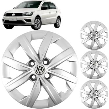 Imagem de Jogo 4 Calotas Aro 14 Vw Gol G7 G8 2017 a 2023 Com Adesivo Logo Vw Resinado Grid 249CA