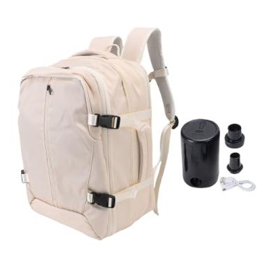 Imagem de Jiawu Mochila de Compressão, Mochila de Viagem de Compressão a Vácuo, 55L Vacpack Expansível Com Porta de Carregamento USB e Bomba, Impermeabilização, Carregando Bagagem de Mala (Bege)