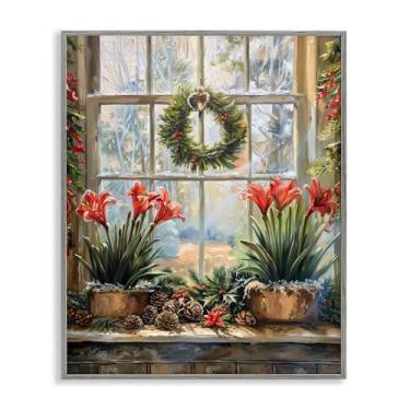 Imagem de Stupell Industries "Vista de janela de amarílis plantada", arte giclée emoldurada, cinza, 28 x 35 cm