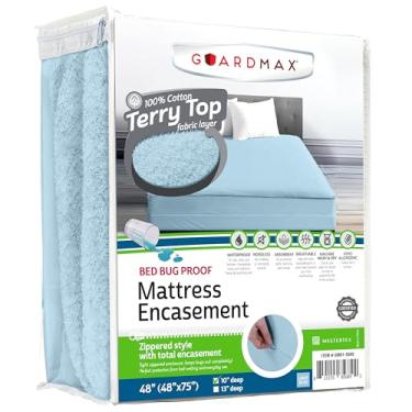 Imagem de Guardmax Revestimento de colchão com zíper de algodão felpudo - tamanho Queen - 100% à prova d'água e protetor de colchão à prova de percevejos - Capa de colchão absorvente de seis lados (algodão