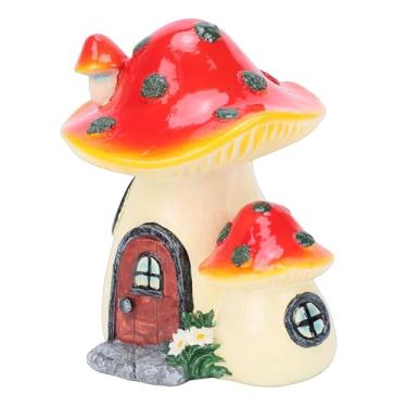 Imagem de Aqur2020 Estátua de Casa de Cogumelo, Escultura Em Miniatura de Resina de Desenho Animado Com Janela Redonda e Telhado Vermelho Vibrante para Decoração de Jardim Ao Ar Livre e Casa