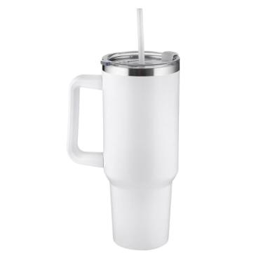 Imagem de Garrafa Canecão em Inox Parede Dupla 1300ml com Alça e Canudo Branca