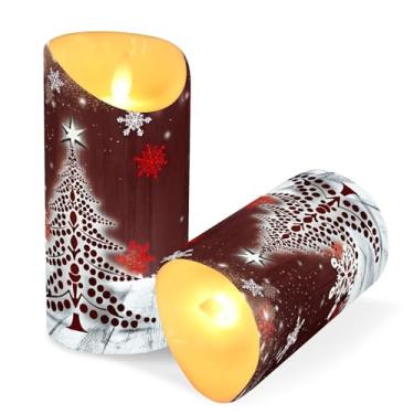 Imagem de ATTX Pacote com 2 velas de árvore de café de Natal sem chamas – Velas de pilar LED de 7,6 cm x 15 cm com controle remoto e temporizador para casa, casamento, decoração de acampamento #534