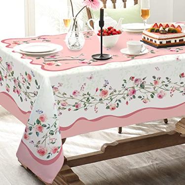 Imagem de Virtumob Toalha de mesa para decoração de dia dos namorados, capa de mesa de borboleta rosa rosa rosa, capa de mesa impermeável para jantar, cozinha, festa, decoração de férias, 152 x 259 cm, oblonga