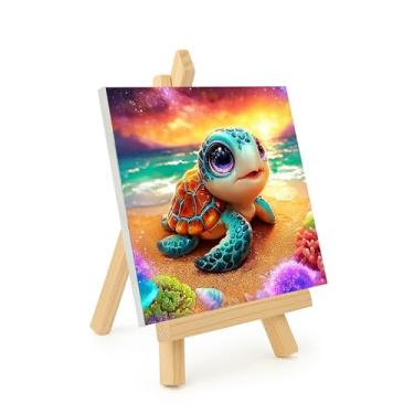 Imagem de NDNXYXGS Kits de pintura de tartaruga por números para adultos com cavalete, kits de pintura emoldurada por números em tela, colorir por números, presentes de aquarela de acrílico para adultos