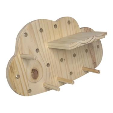 Imagem de KIAGA, Prateleira Pegboard Nuvem Em Madeira Pinus com 7 Pinos e 1 Prateleira 13,5cm Cor:PINUS NATURAL;Tamanho:21X35,5 CM