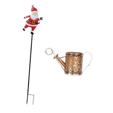 Imagem de Fenteer Luminária solar de Natal com Papai Noel segurando um regador, enfeite natalino original para jardim.