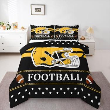 Imagem de Feelyou Conjunto de edredom infantil de futebol americano Pittsburgh, temática esportiva, cidade de futebol, para decoração de quarto de crianças, meninos, meninas, microfibra, ultramacia e respirável