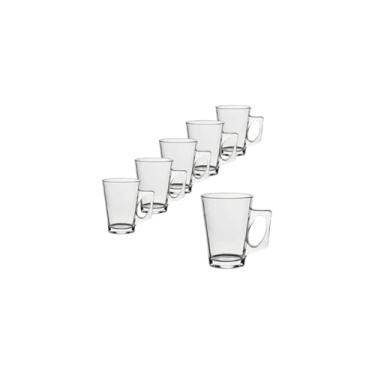 Imagem de Conjunto 6 Canecas de Vidro Murlin, Transparente, 265ml, 9,5cm x 8,5cm, Base 5cm, Empilháveis, para Bebidas Quentes e Frias