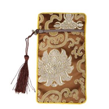 Imagem de Only My Live Home Bolsa com zíper floral para armazenamento de telefone, brocado de seda chinesa, feminina, com zíper, capa de celular com borla, capa universal para celular (10 x 19 cm, café, 5 peças