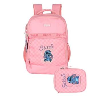 Imagem de Kit Escolar Mochila Costas Estojo Box Stitch Disney Luxcel, Rosa, Únic