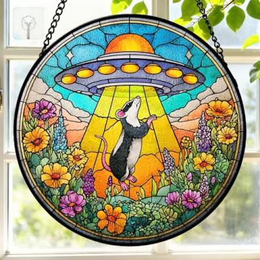 Imagem de Vitral de 19 cm para pendurar na janela, nave espacial, mouse, apanhador de sol, porta interna, parede, quintal, decoração de casa, painel de vidro colorido, apanhador de sol, presentes para mulheres