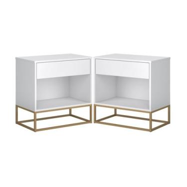 Imagem de Conjunto 2 Mesas de Cabeceira Industrial Branco com Pés de Ferro Doura