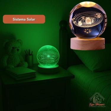Imagem de Luminária LED 3D Cristal Planeta Decorativa USB Colorida Presente Enfe