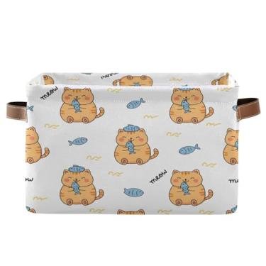 Imagem de Wassud Caixa de armazenamento de lona para gatos e peixes com alças, cestas organizadoras dobráveis para armário, banheiro e decoração de casa, 1 pacote