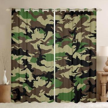 Imagem de Cortinas camufladas para quarto, sala de estar, camuflada, 30%-50%, cortinas blackout estilo militar, cortina escurecimento de quarto, tratamentos de janela selvagem, 2 painéis 96 x 111 cm, decoração